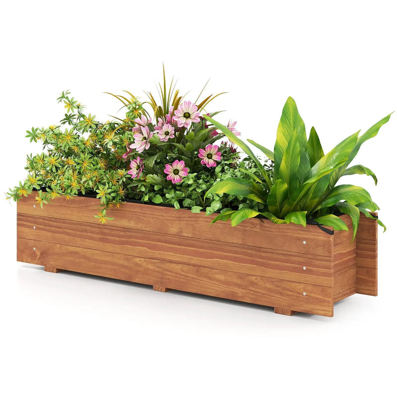 Wooden Raised Garden Bed with Drainage Holes and Liner Elevated Rectangular Planter Box-Orange by DirectDeals