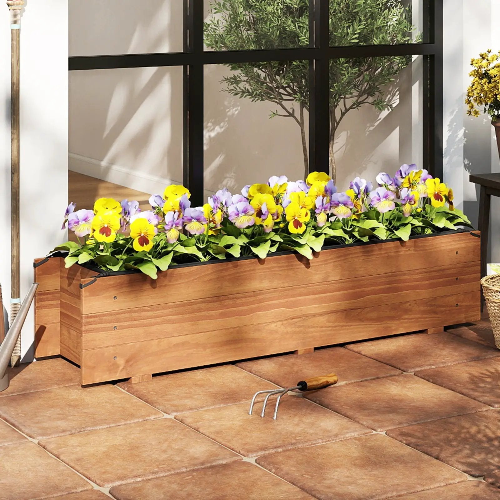 Wooden Raised Garden Bed with Drainage Holes and Liner Elevated Rectangular Planter Box-Orange by DirectDeals