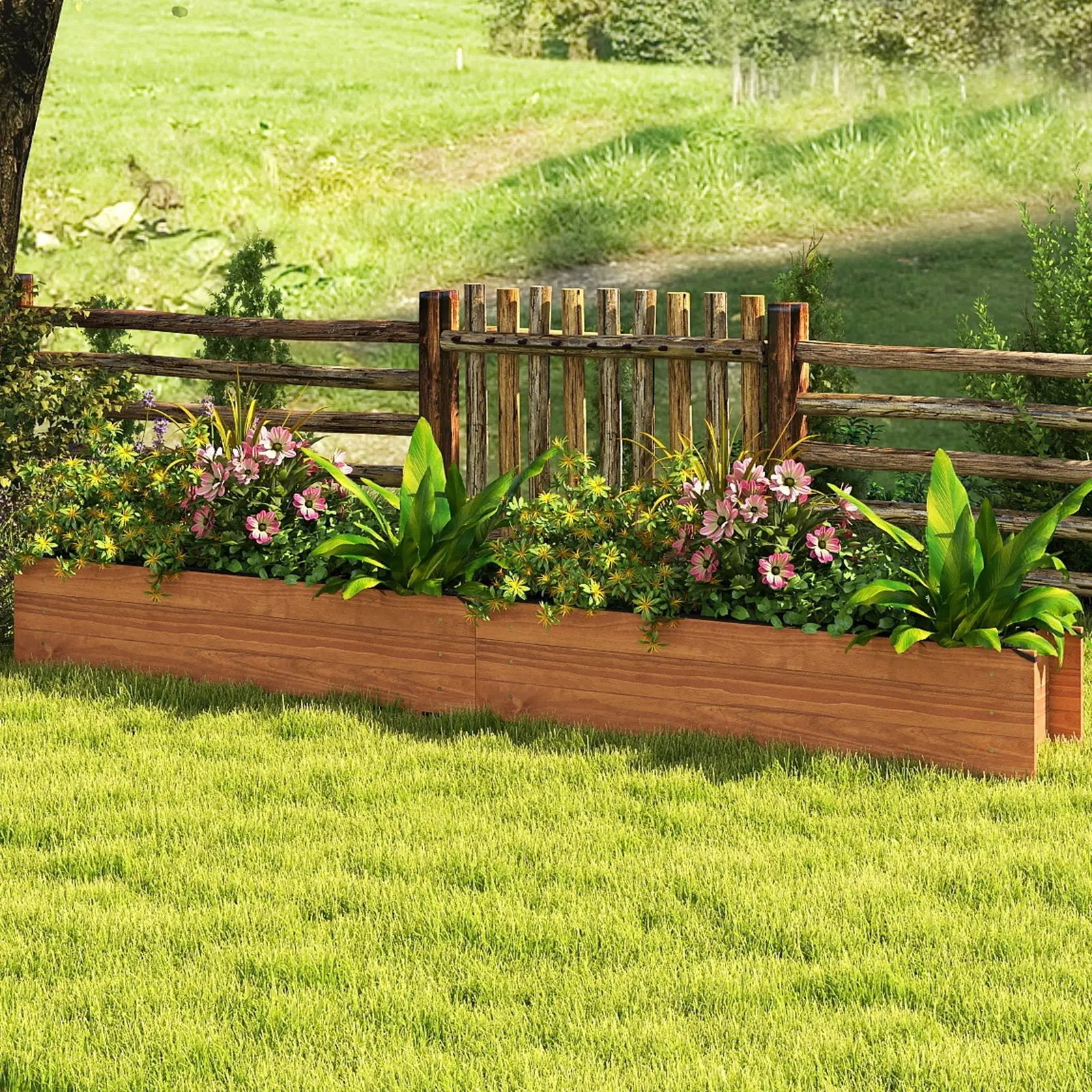 Wooden Raised Garden Bed with Drainage Holes and Liner Elevated Rectangular Planter Box-Orange by DirectDeals