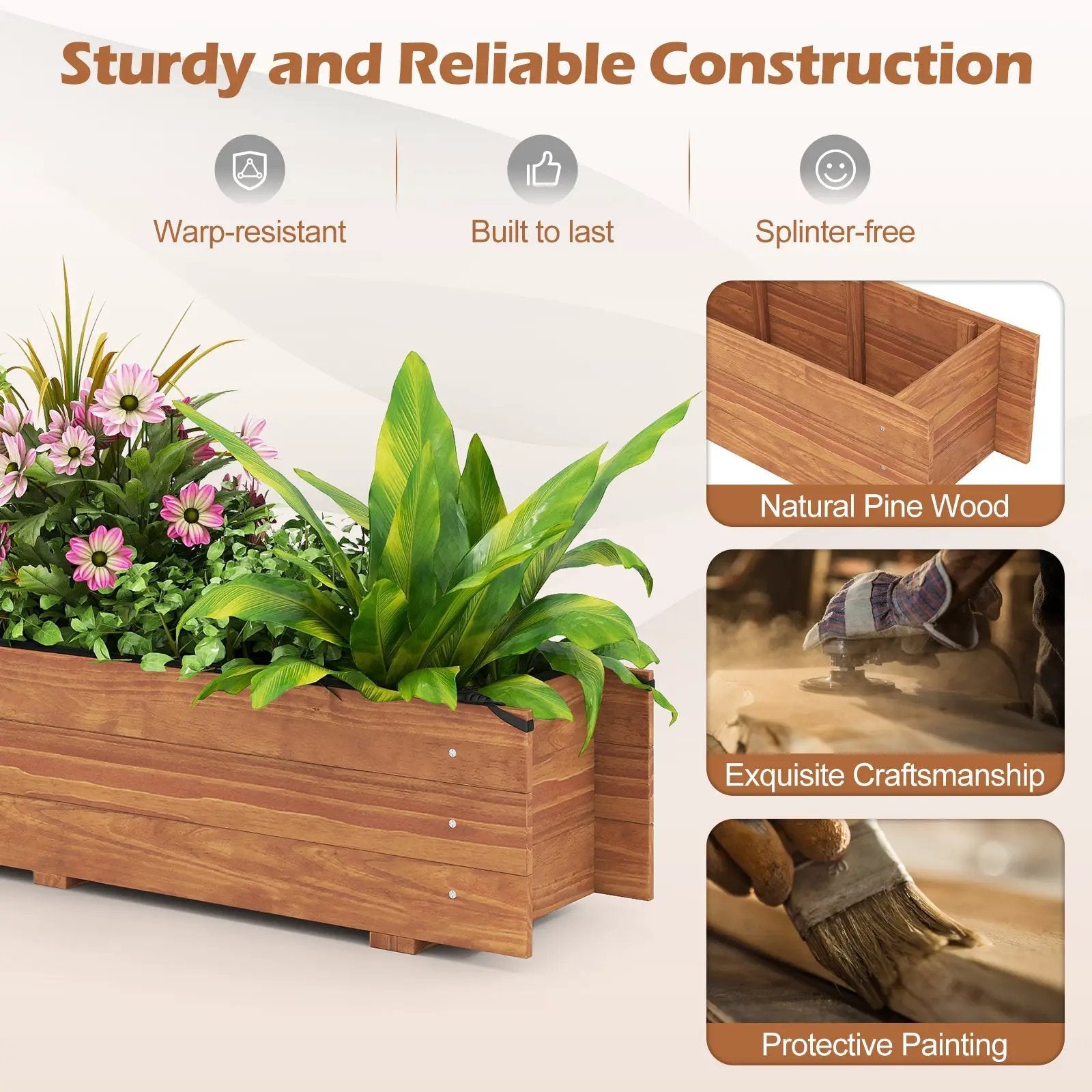 Wooden Raised Garden Bed with Drainage Holes and Liner Elevated Rectangular Planter Box-Orange by DirectDeals