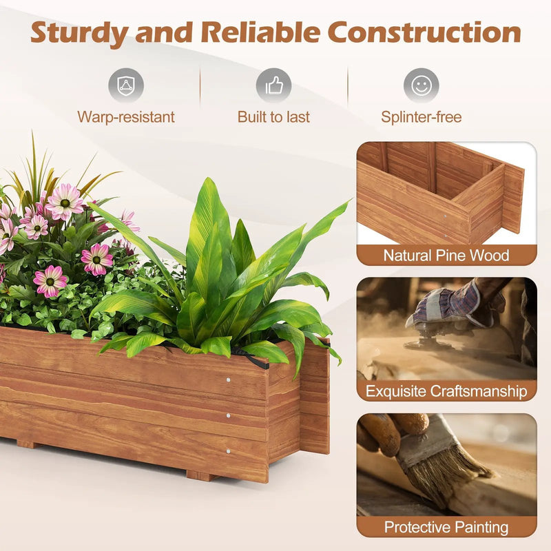 Wooden Raised Garden Bed with Drainage Holes and Liner Elevated Rectangular Planter Box-Orange by DirectDeals