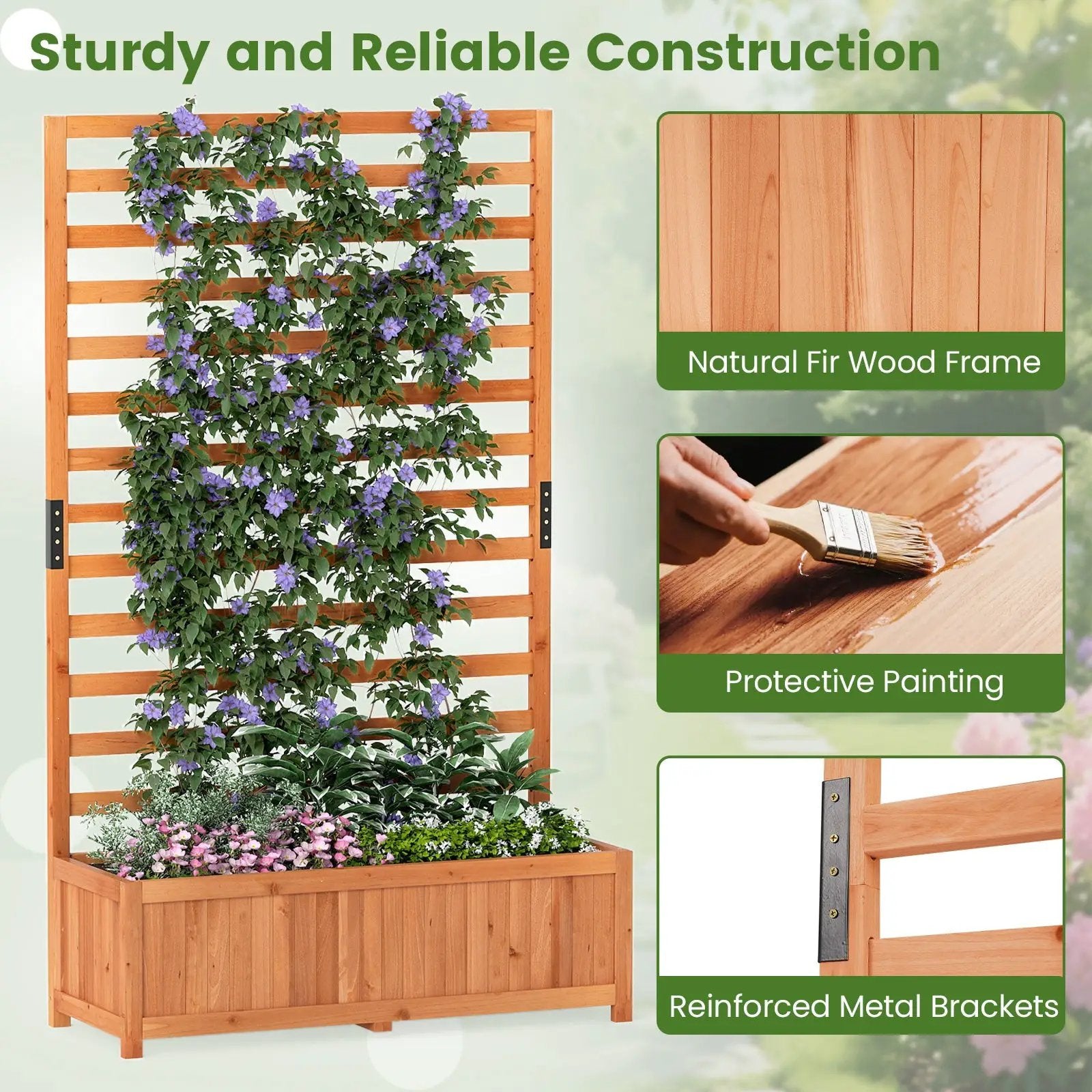 Wooden Raised Garden Bed 59 Inch Tall Elevated Planter Box with Vertical Trellis-Orange by DirectDeals