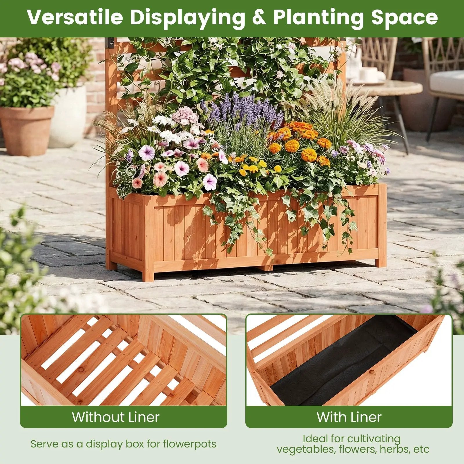 Wooden Raised Garden Bed 59 Inch Tall Elevated Planter Box with Vertical Trellis-Orange by DirectDeals