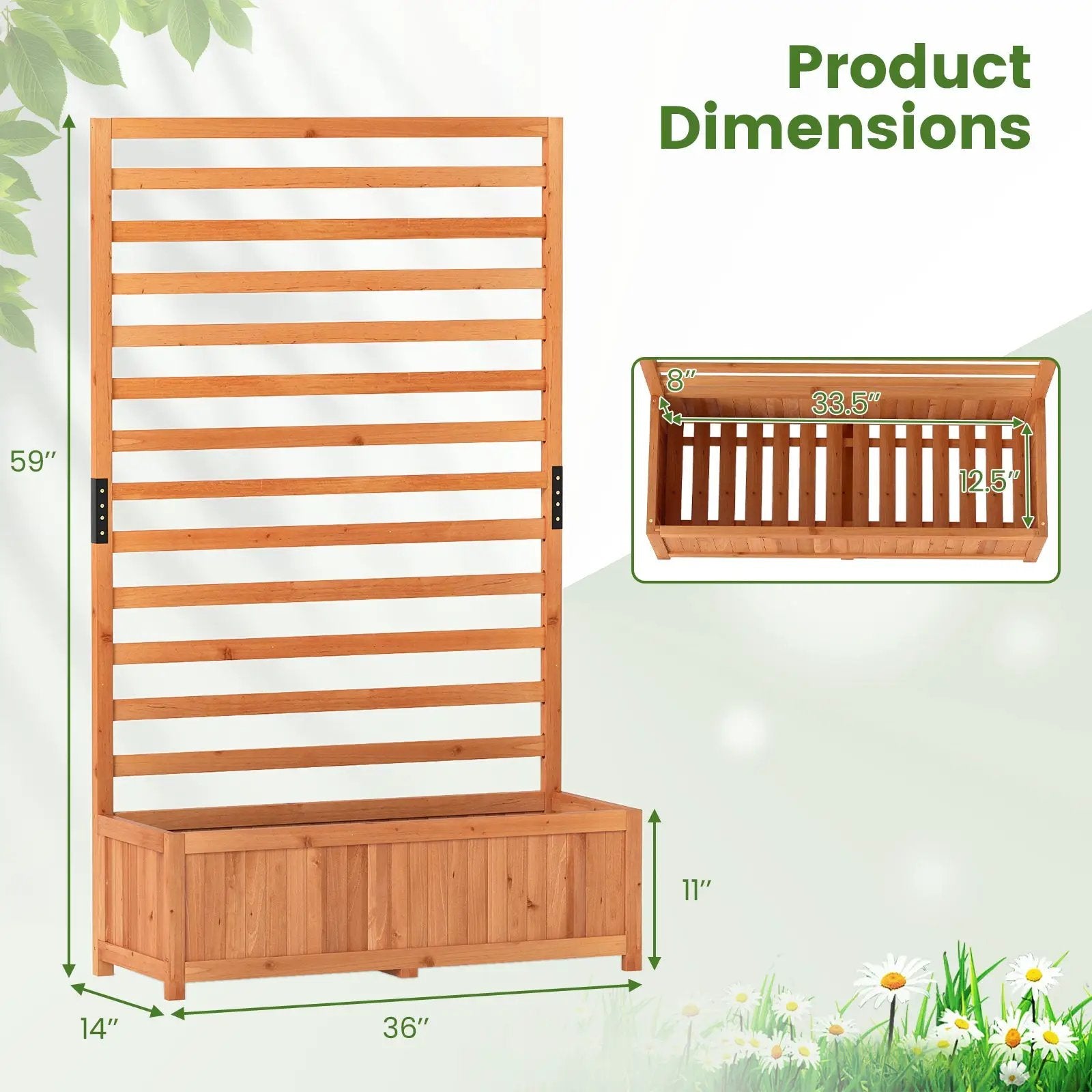 Wooden Raised Garden Bed 59 Inch Tall Elevated Planter Box with Vertical Trellis-Orange by DirectDeals