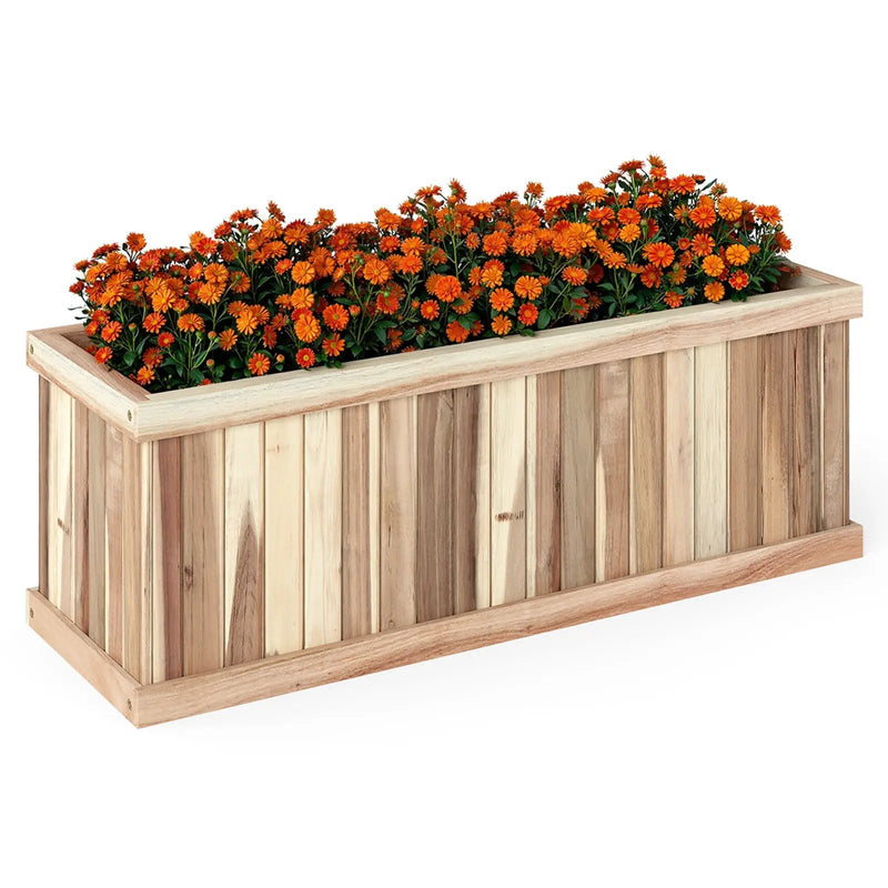 Wooden Raised Garden Bed Natural Acacia Wood Rectangular Planter Box with Drainage-Natural by DirectDeals