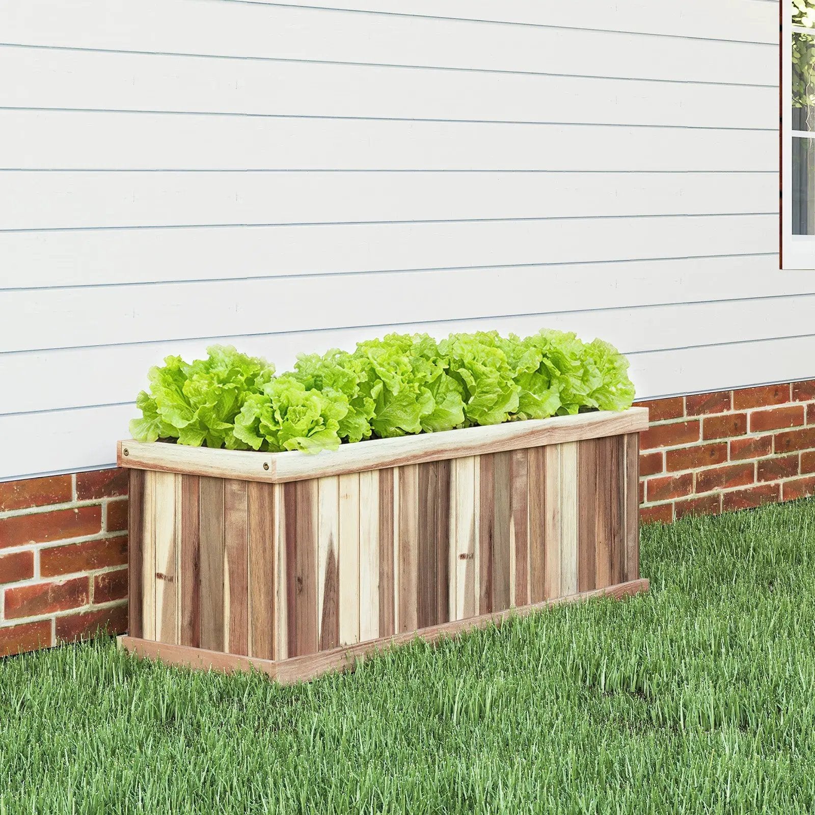 Wooden Raised Garden Bed Natural Acacia Wood Rectangular Planter Box with Drainage-Natural by DirectDeals