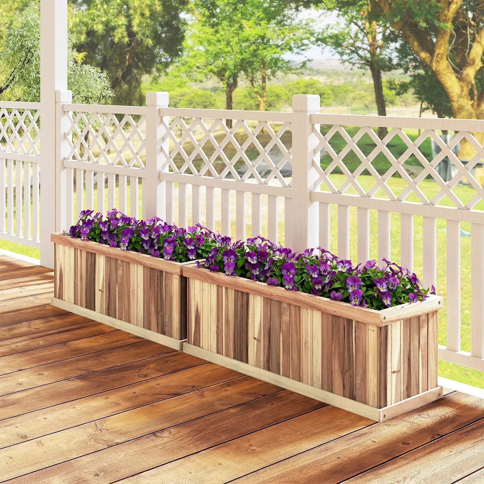 Wooden Raised Garden Bed Natural Acacia Wood Rectangular Planter Box with Drainage-Natural by DirectDeals