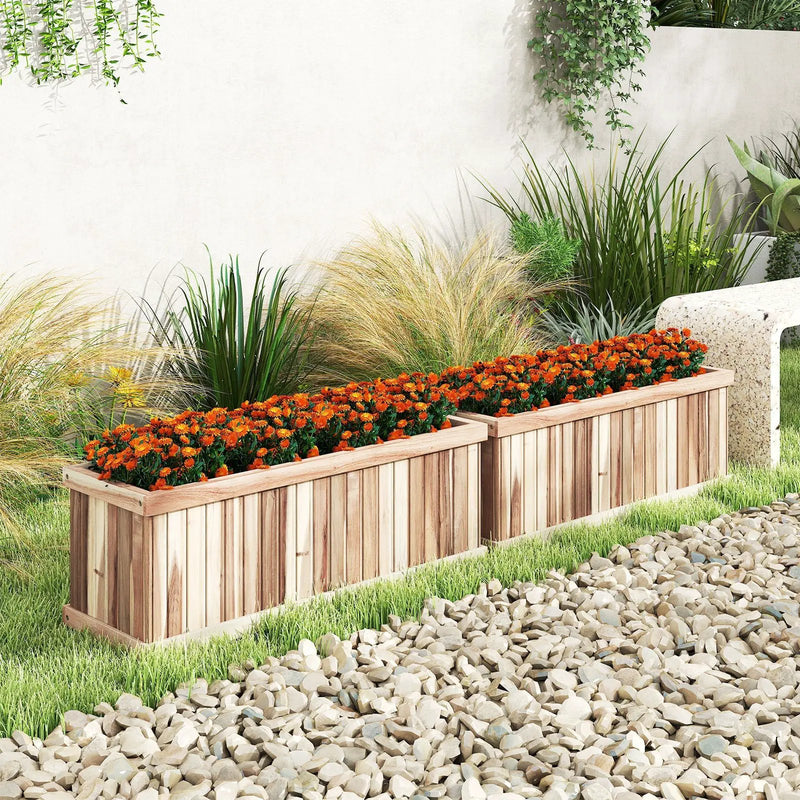 Wooden Raised Garden Bed Natural Acacia Wood Rectangular Planter Box with Drainage-Natural by DirectDeals