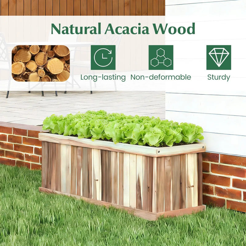 Wooden Raised Garden Bed Natural Acacia Wood Rectangular Planter Box with Drainage-Natural by DirectDeals