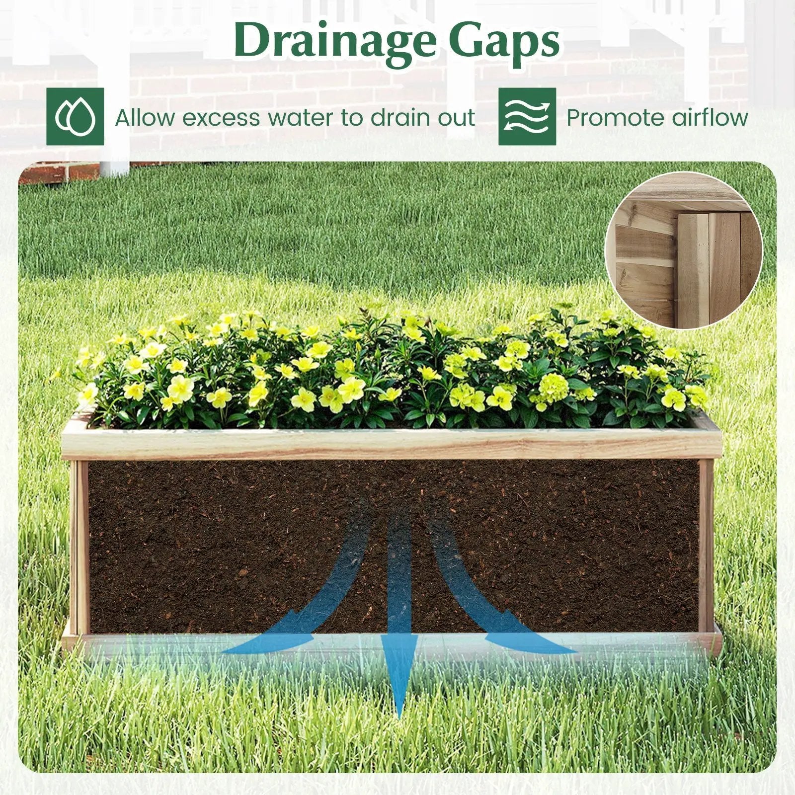 Wooden Raised Garden Bed Natural Acacia Wood Rectangular Planter Box with Drainage-Natural by DirectDeals
