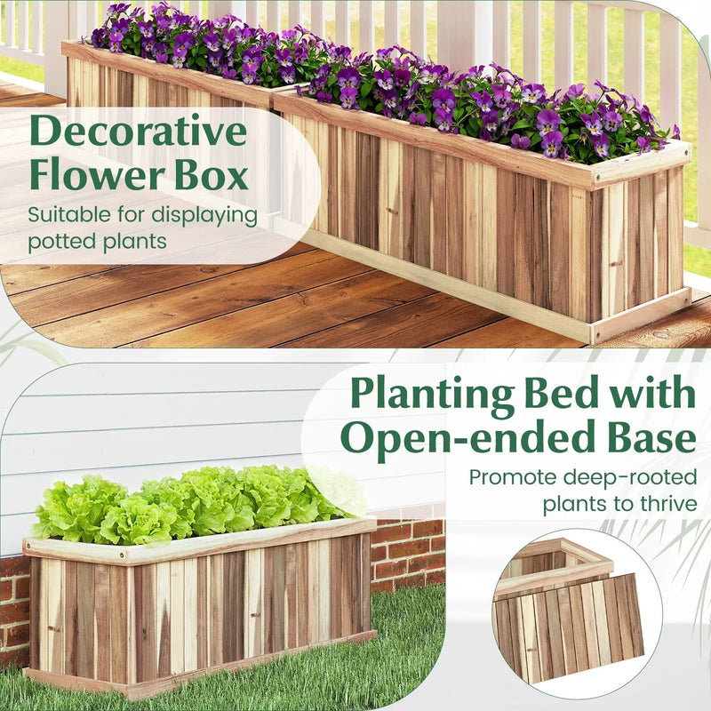 Wooden Raised Garden Bed Natural Acacia Wood Rectangular Planter Box with Drainage-Natural by DirectDeals
