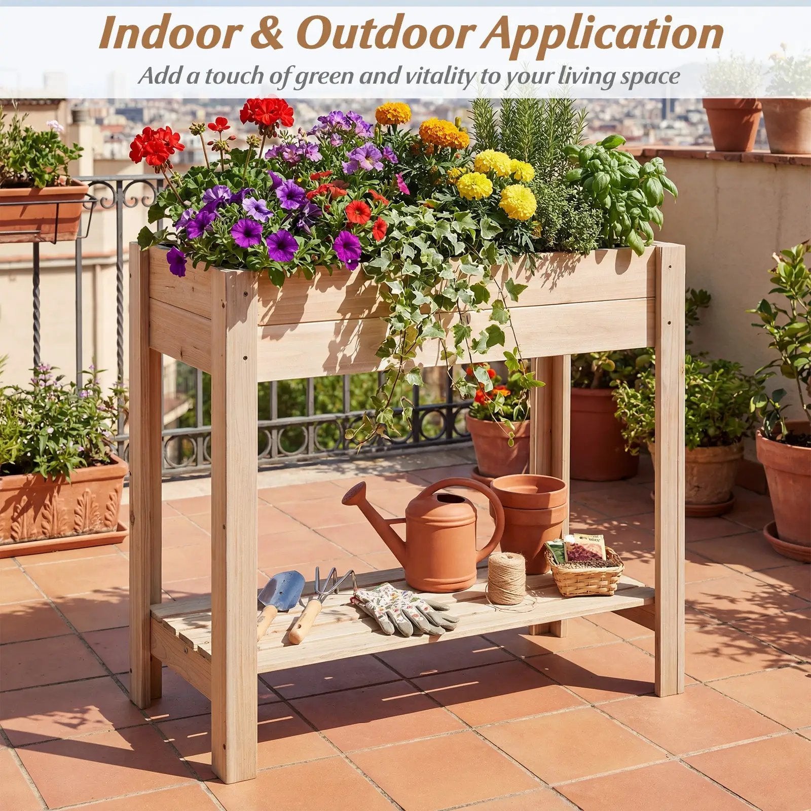 Wooden Raised Garden Bed with Legs and Storage Shelf by DirectDeals