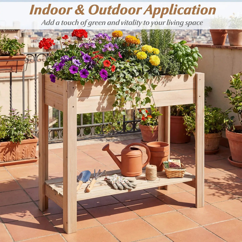 Wooden Raised Garden Bed with Legs and Storage Shelf by DirectDeals