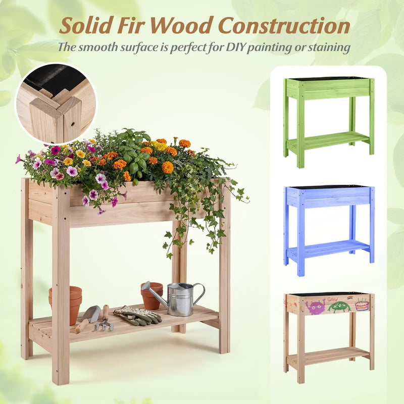 Wooden Raised Garden Bed with Legs and Storage Shelf by DirectDeals