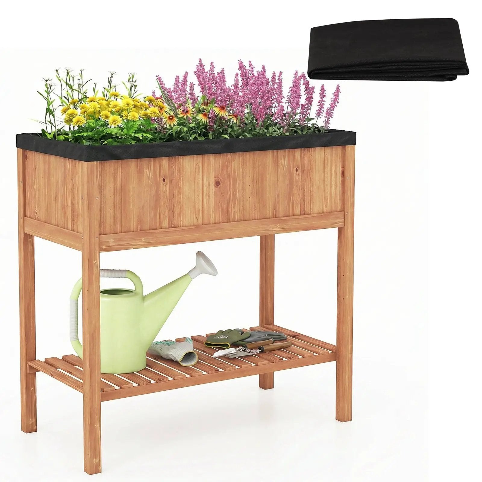 Wooden Raised Garden Bed with Storage Shelf and 220 LBS Capacity-Orange by DirectDeals
