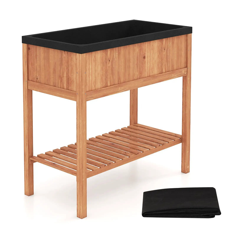 Wooden Raised Garden Bed with Storage Shelf and 220 LBS Capacity-Orange by DirectDeals
