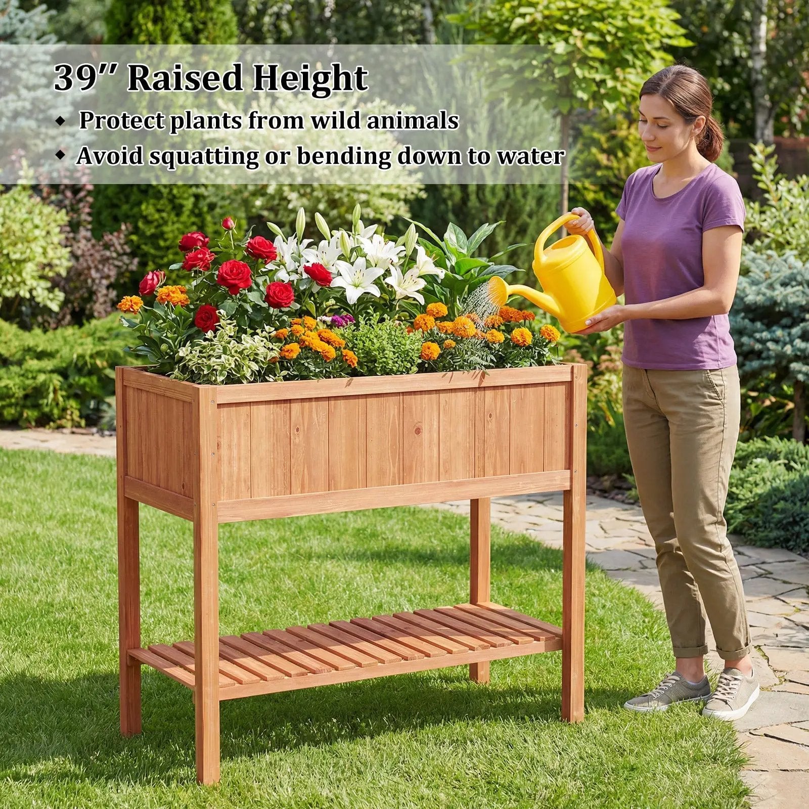 Wooden Raised Garden Bed with Storage Shelf and 220 LBS Capacity-Orange by DirectDeals