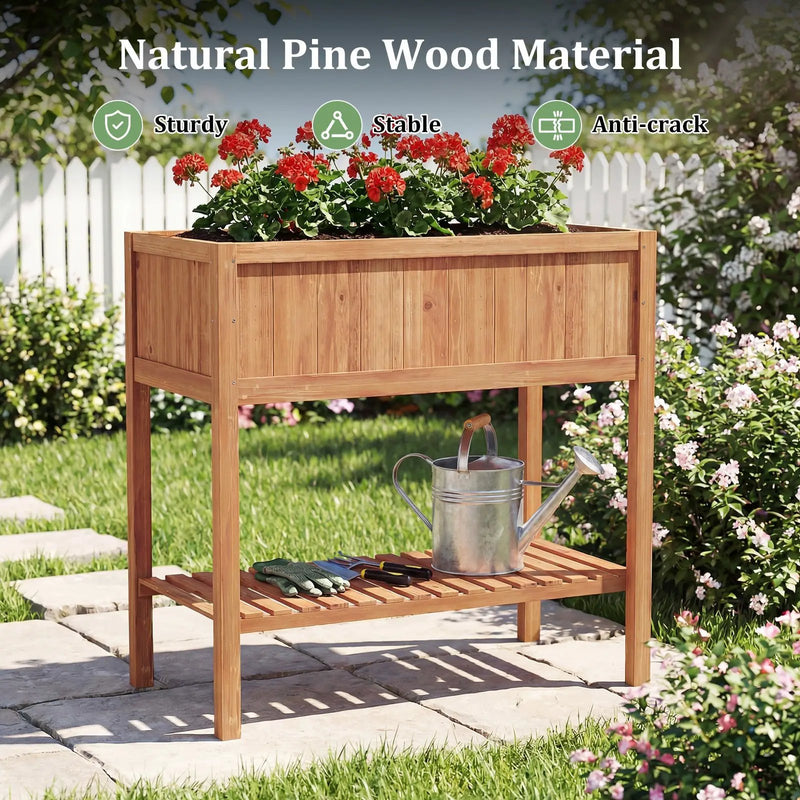 Wooden Raised Garden Bed with Storage Shelf and 220 LBS Capacity-Orange by DirectDeals