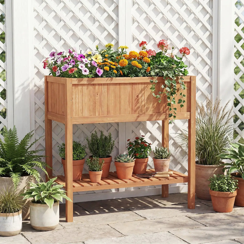 Wooden Raised Garden Bed with Storage Shelf and 220 LBS Capacity-Orange by DirectDeals