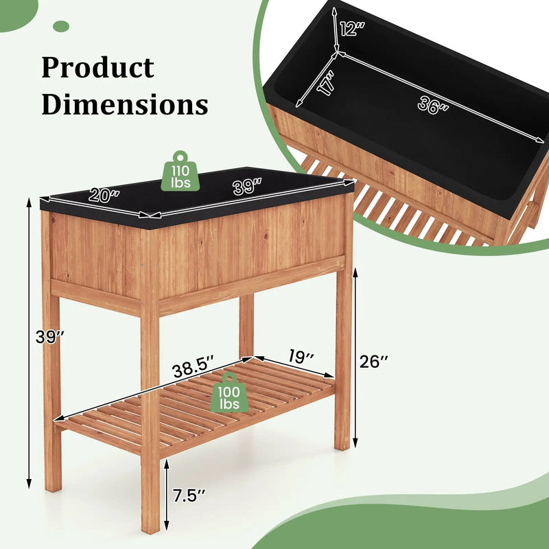 Wooden Raised Garden Bed with Storage Shelf and 220 LBS Capacity-Orange by DirectDeals