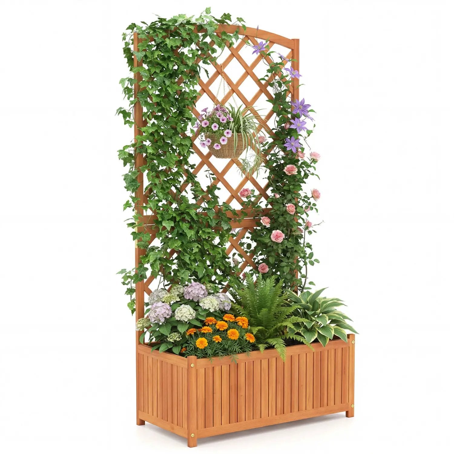 Wooden Raised Garden Bed with Trellis 63 Inch Tall Garden Planter by DirectDeals