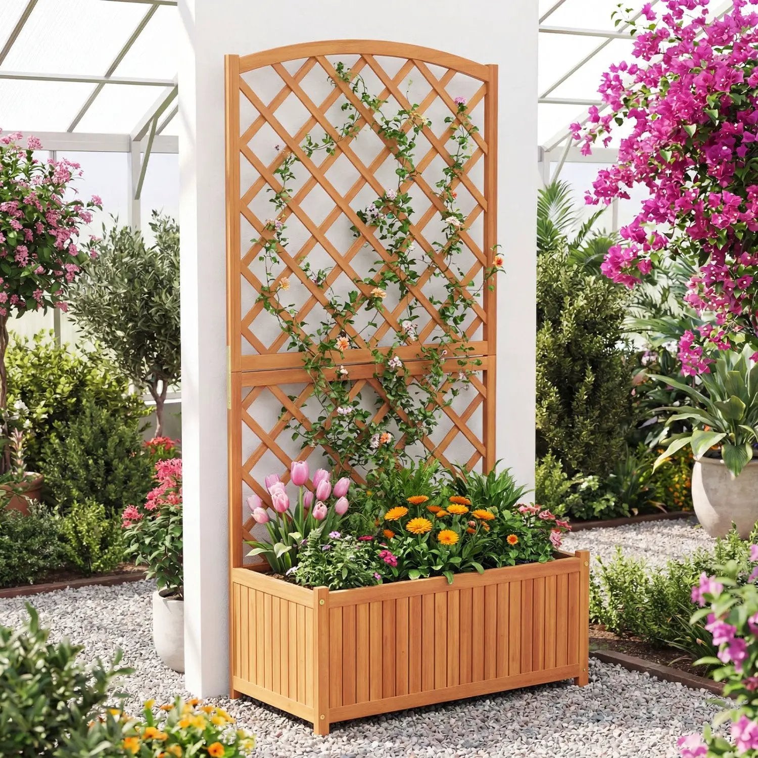 Wooden Raised Garden Bed with Trellis 63 Inch Tall Garden Planter by DirectDeals