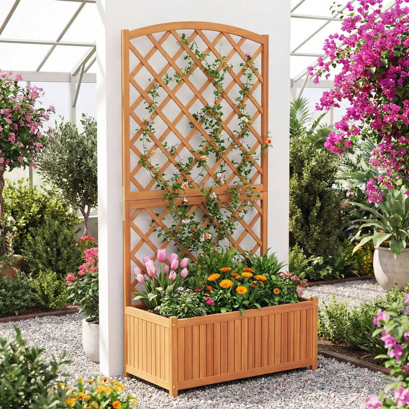 Wooden Raised Garden Bed with Trellis 63 Inch Tall Garden Planter by DirectDeals