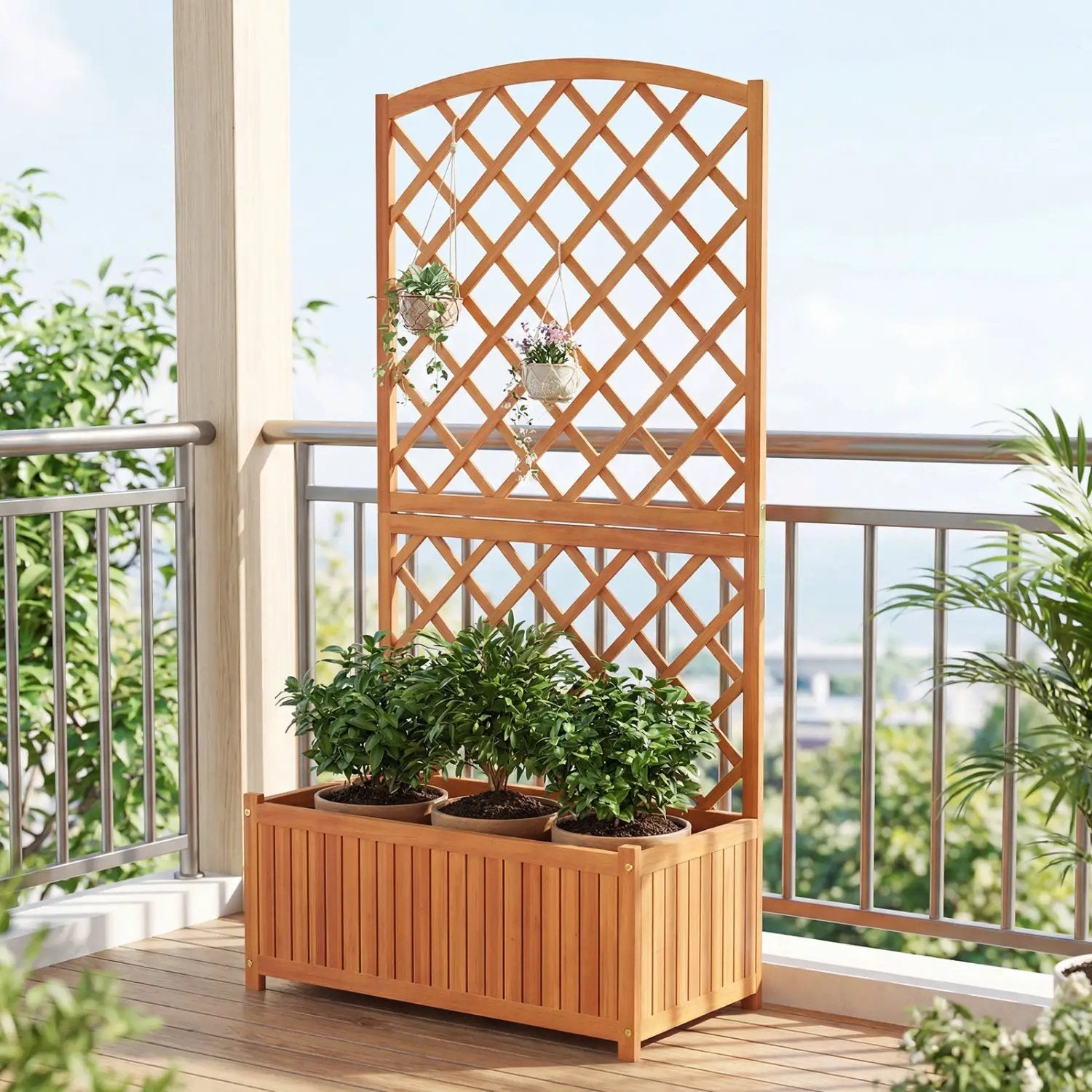 Wooden Raised Garden Bed with Trellis 63 Inch Tall Garden Planter by DirectDeals