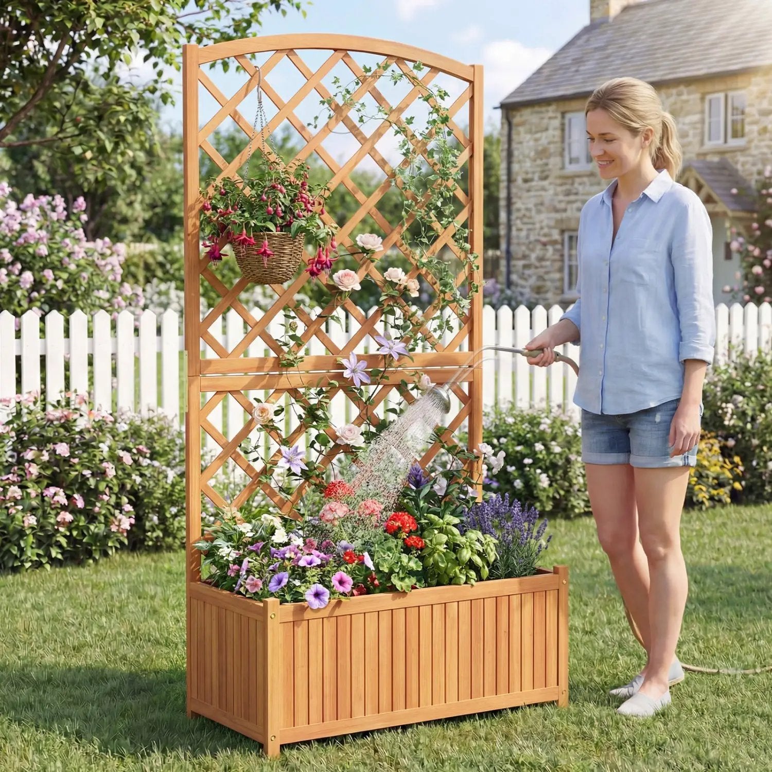 Wooden Raised Garden Bed with Trellis 63 Inch Tall Garden Planter by DirectDeals