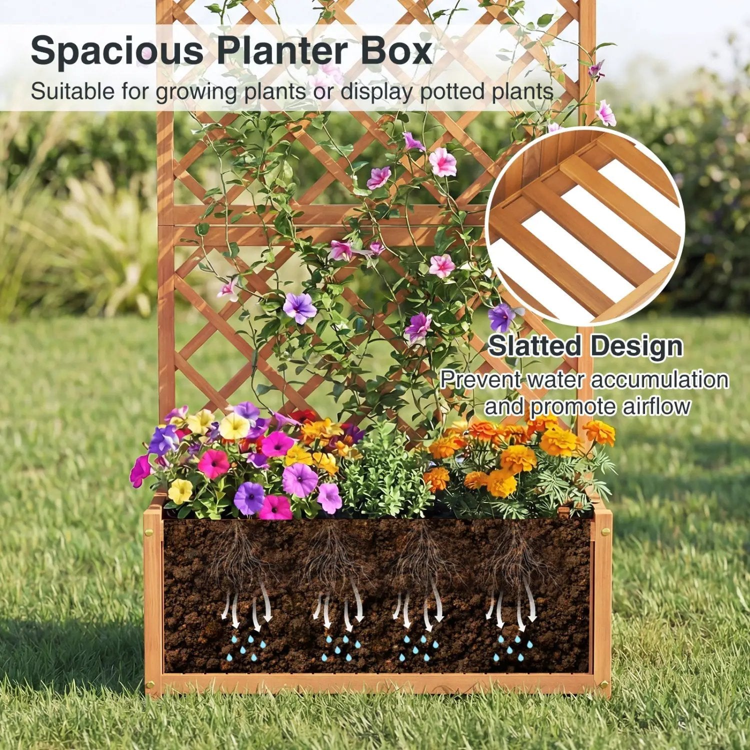 Wooden Raised Garden Bed with Trellis 63 Inch Tall Garden Planter by DirectDeals