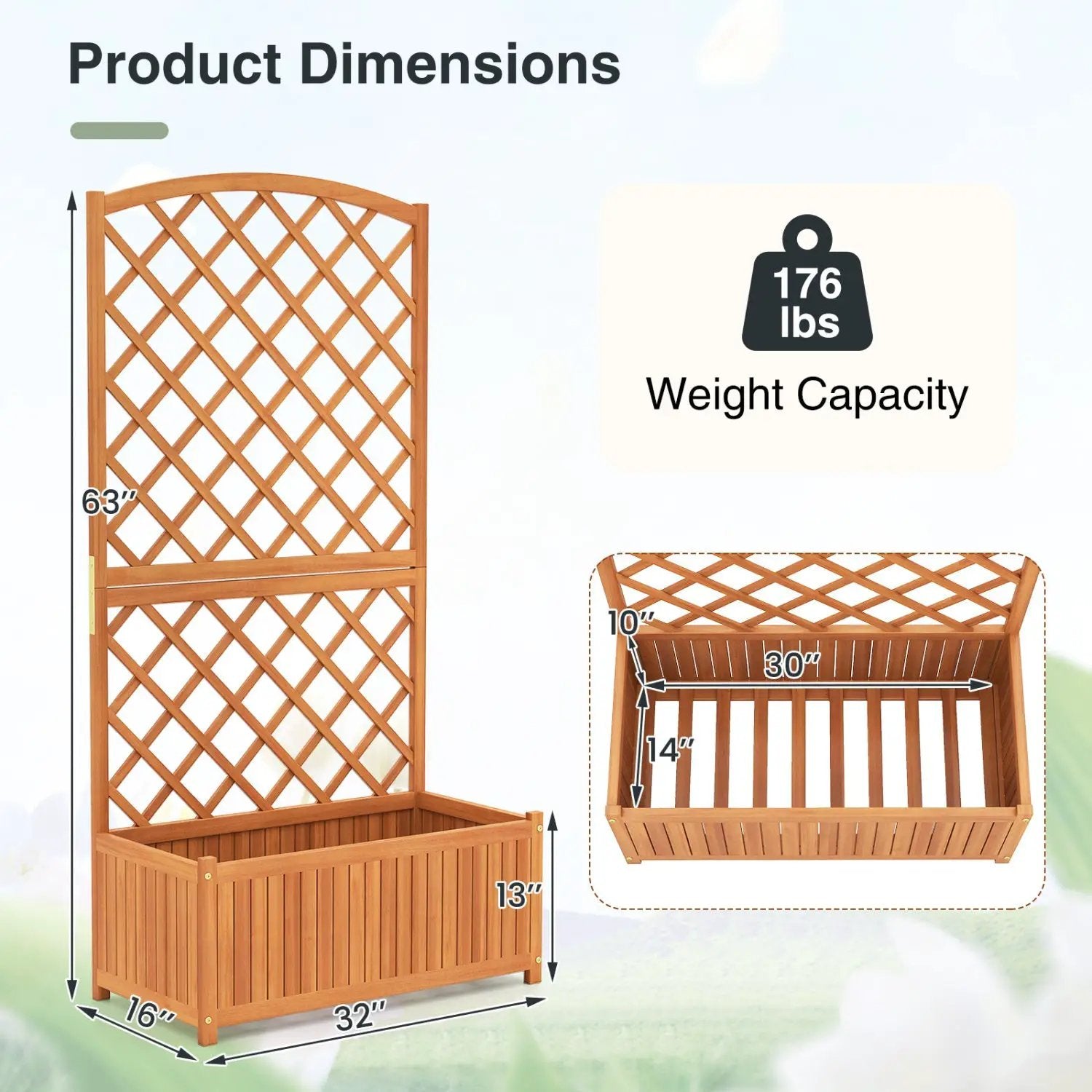 Wooden Raised Garden Bed with Trellis 63 Inch Tall Garden Planter by DirectDeals