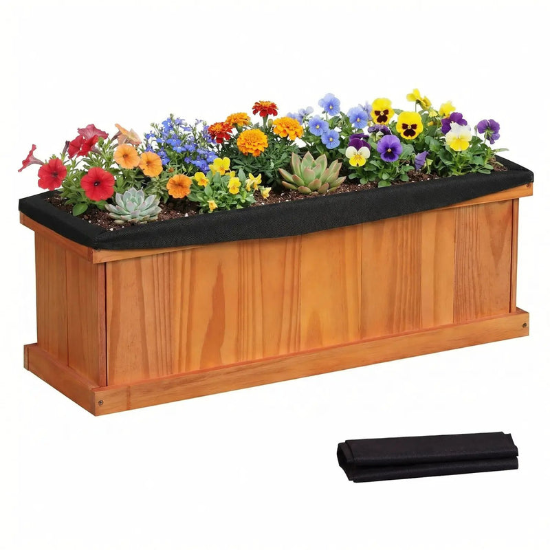 Wooden Raised Garden Bed with Drainage Holes and Liner Solid Fir Wood Planter Box by DirectDeals