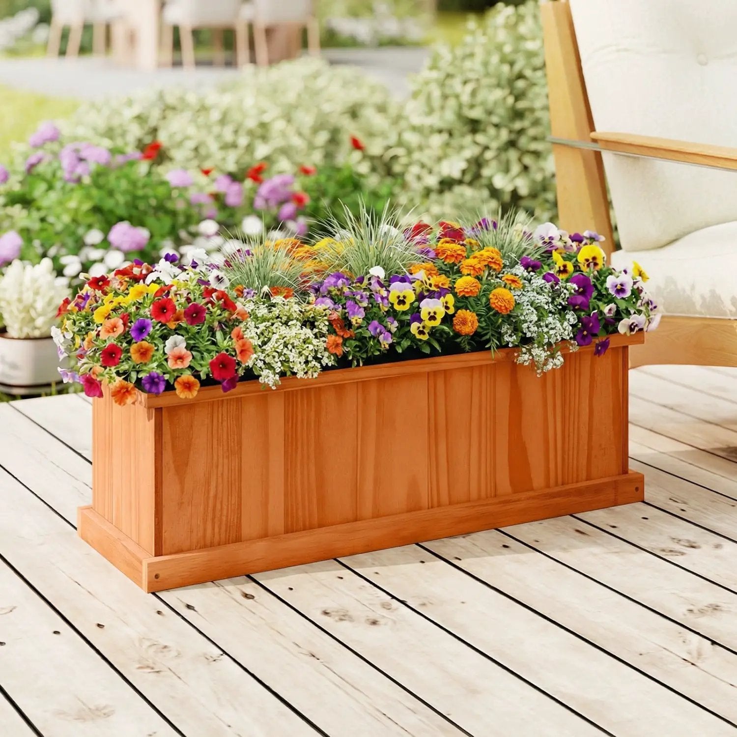 Wooden Raised Garden Bed with Drainage Holes and Liner Solid Fir Wood Planter Box by DirectDeals