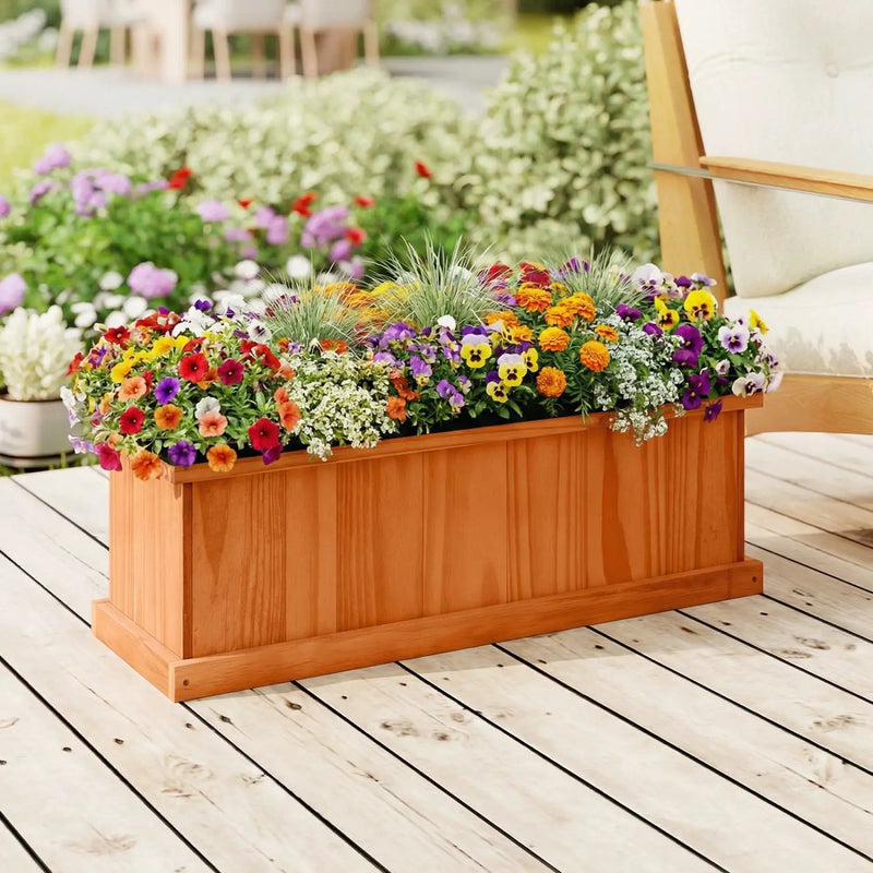 Wooden Raised Garden Bed with Drainage Holes and Liner Solid Fir Wood Planter Box by DirectDeals