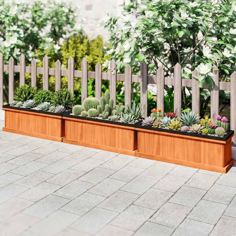 Wooden Raised Garden Bed with Drainage Holes and Liner Solid Fir Wood Planter Box by DirectDeals