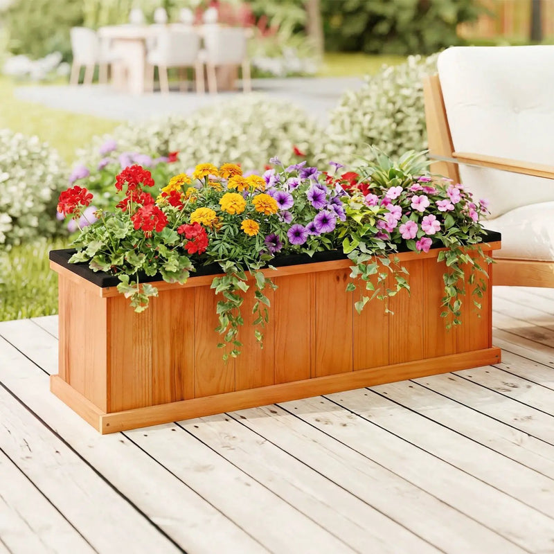 Wooden Raised Garden Bed with Drainage Holes and Liner Solid Fir Wood Planter Box by DirectDeals