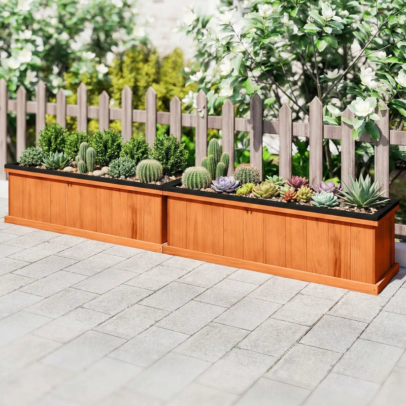 Wooden Raised Garden Bed with Drainage Holes and Liner Solid Fir Wood Planter Box by DirectDeals