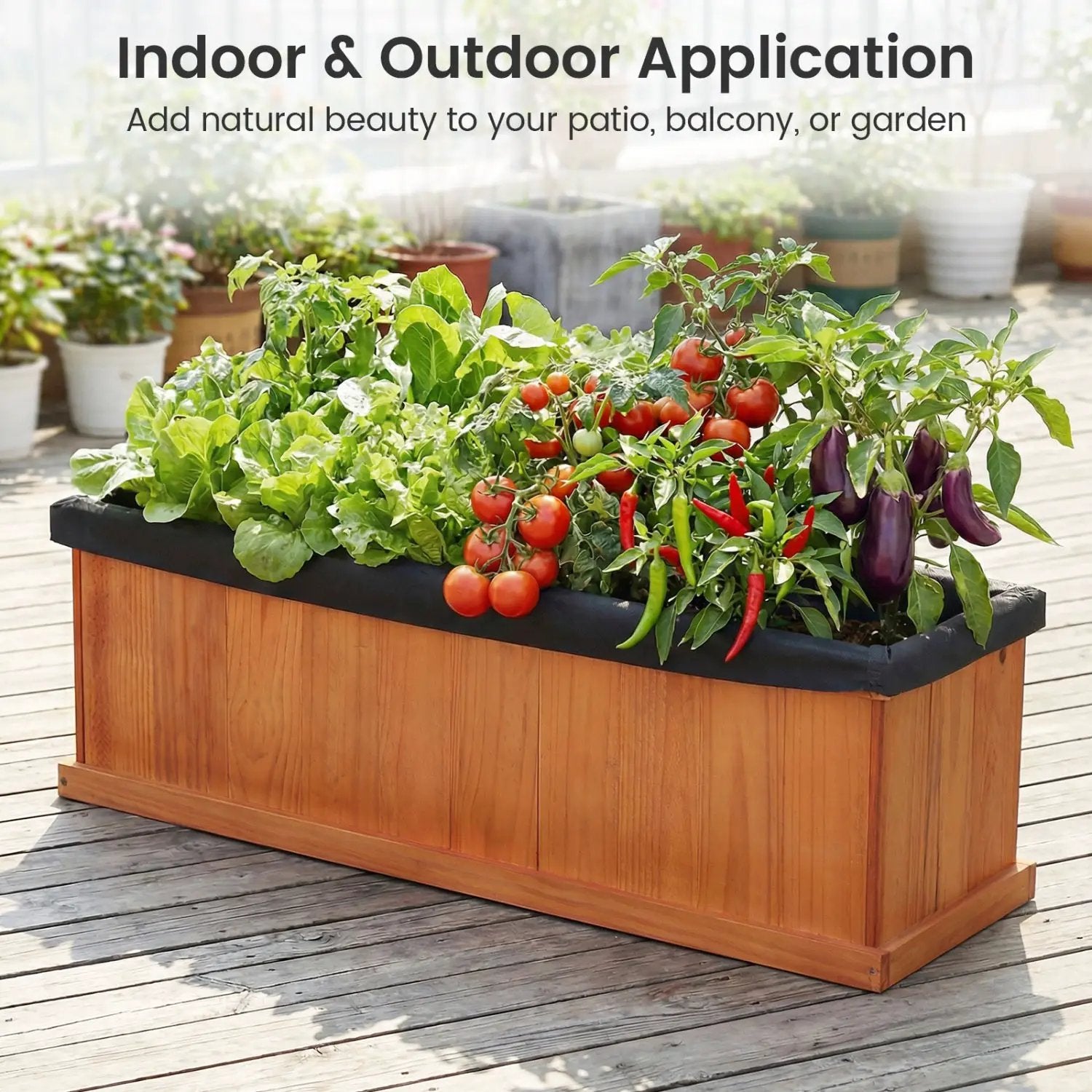 Wooden Raised Garden Bed with Drainage Holes and Liner Solid Fir Wood Planter Box by DirectDeals