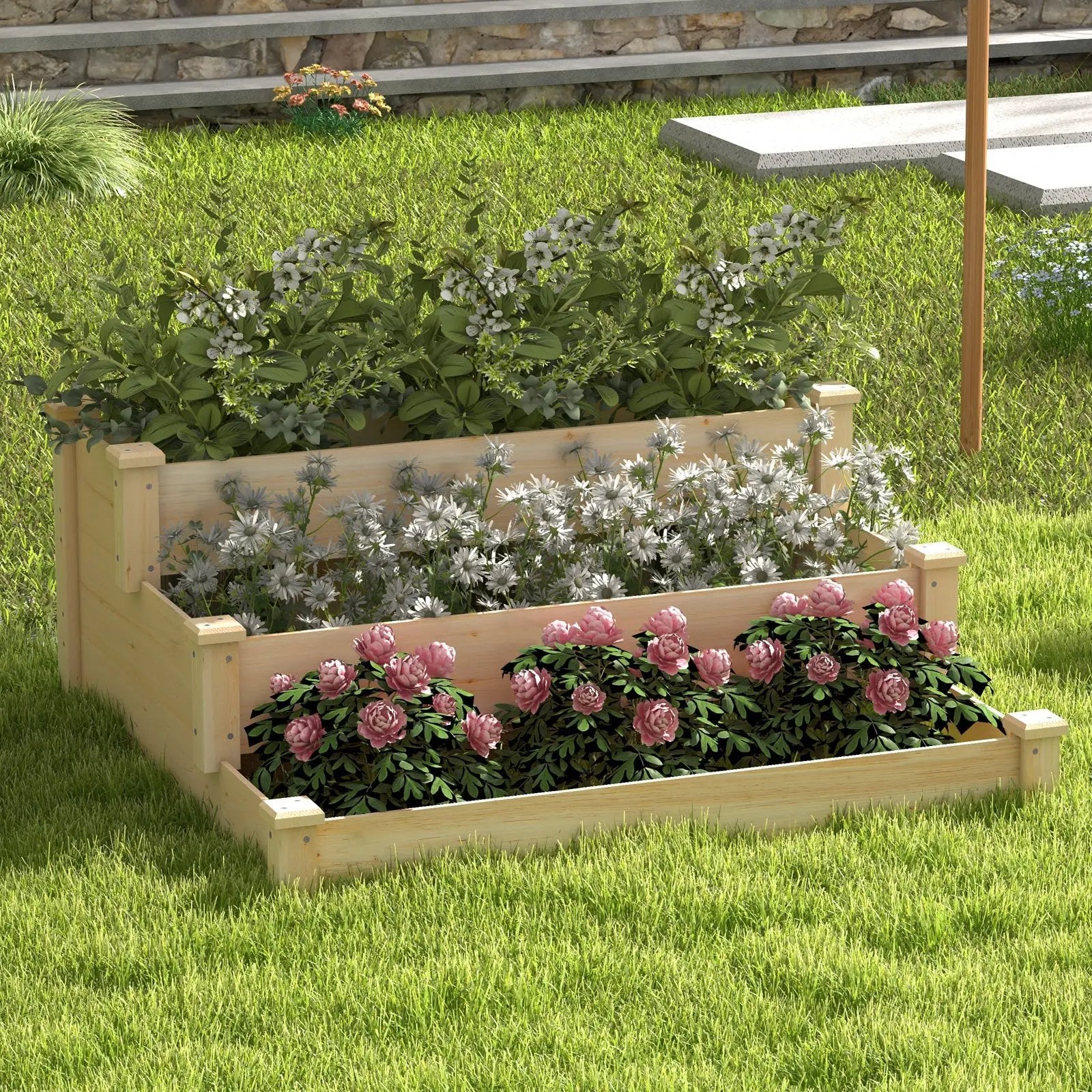 3-Tier Wooden Raised Garden Bed for Backyard Patio Gardening by DirectDeals