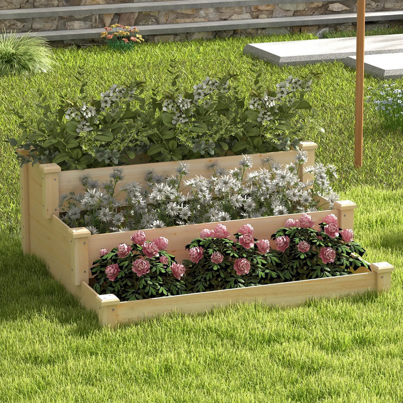 3-Tier Wooden Raised Garden Bed for Backyard Patio Gardening by DirectDeals