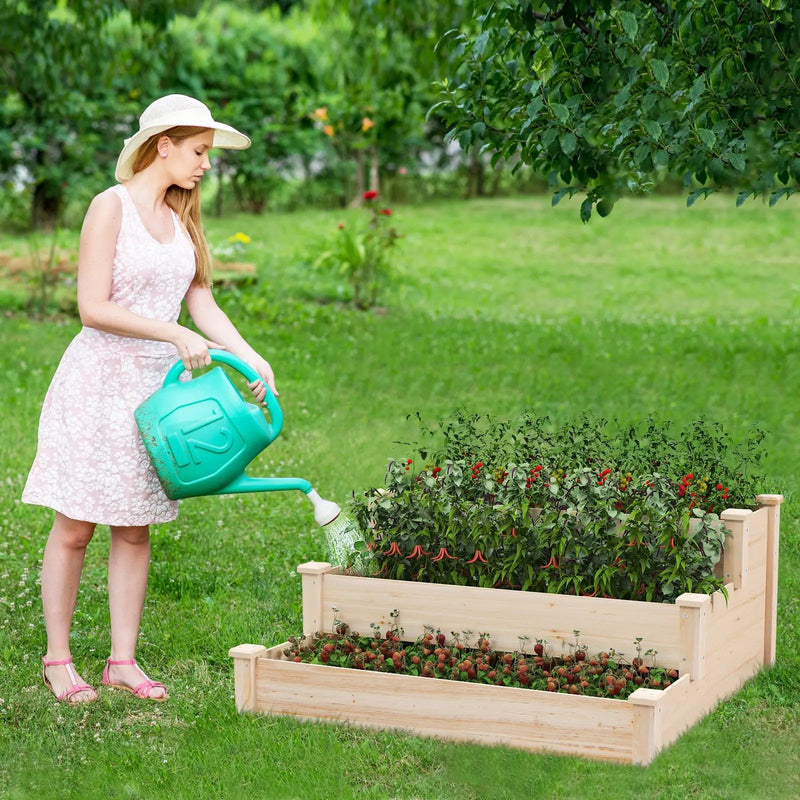 3-Tier Wooden Raised Garden Bed for Backyard Patio Gardening by DirectDeals