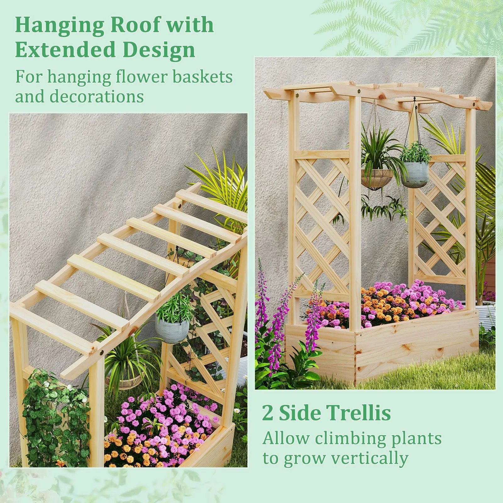 Wooden Raised Garden Bed Planter Box with Trellis and Hanging Roof by DirectDeals