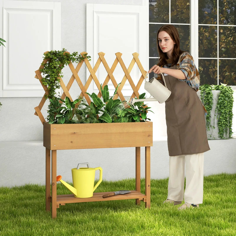 Wooden Rolling Raised Garden Bed with Trellis and Storage Shelf by DirectDeals