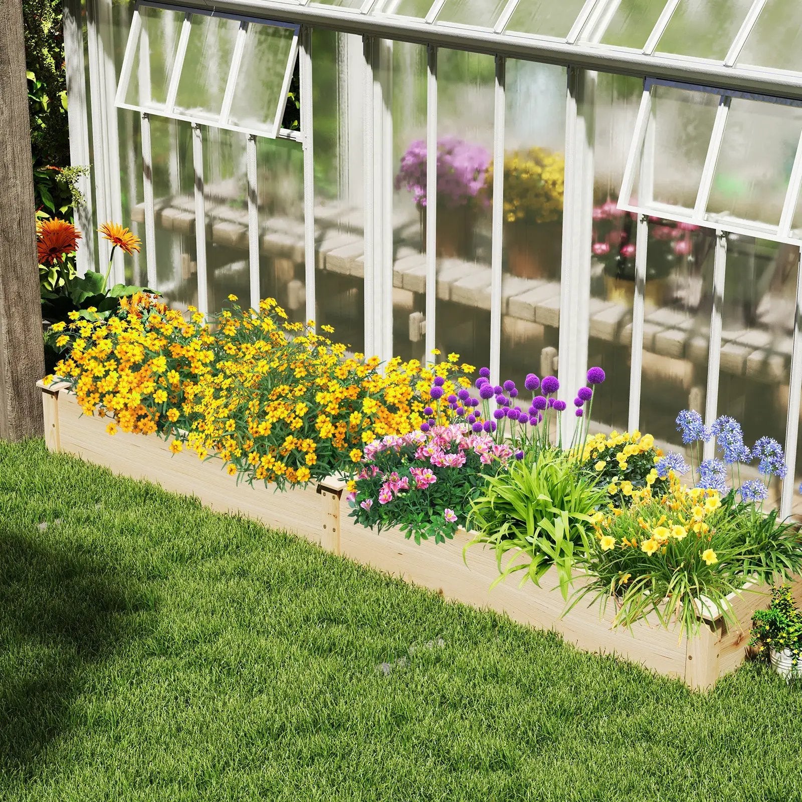 Wooden Raised Garden Bed with 2 Planter Boxes and Dividers-Natural by DirectDeals