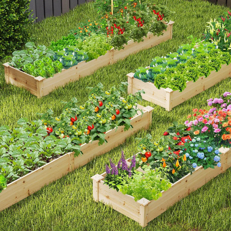 Wooden Raised Garden Bed with 2 Planter Boxes and Dividers-Natural by DirectDeals