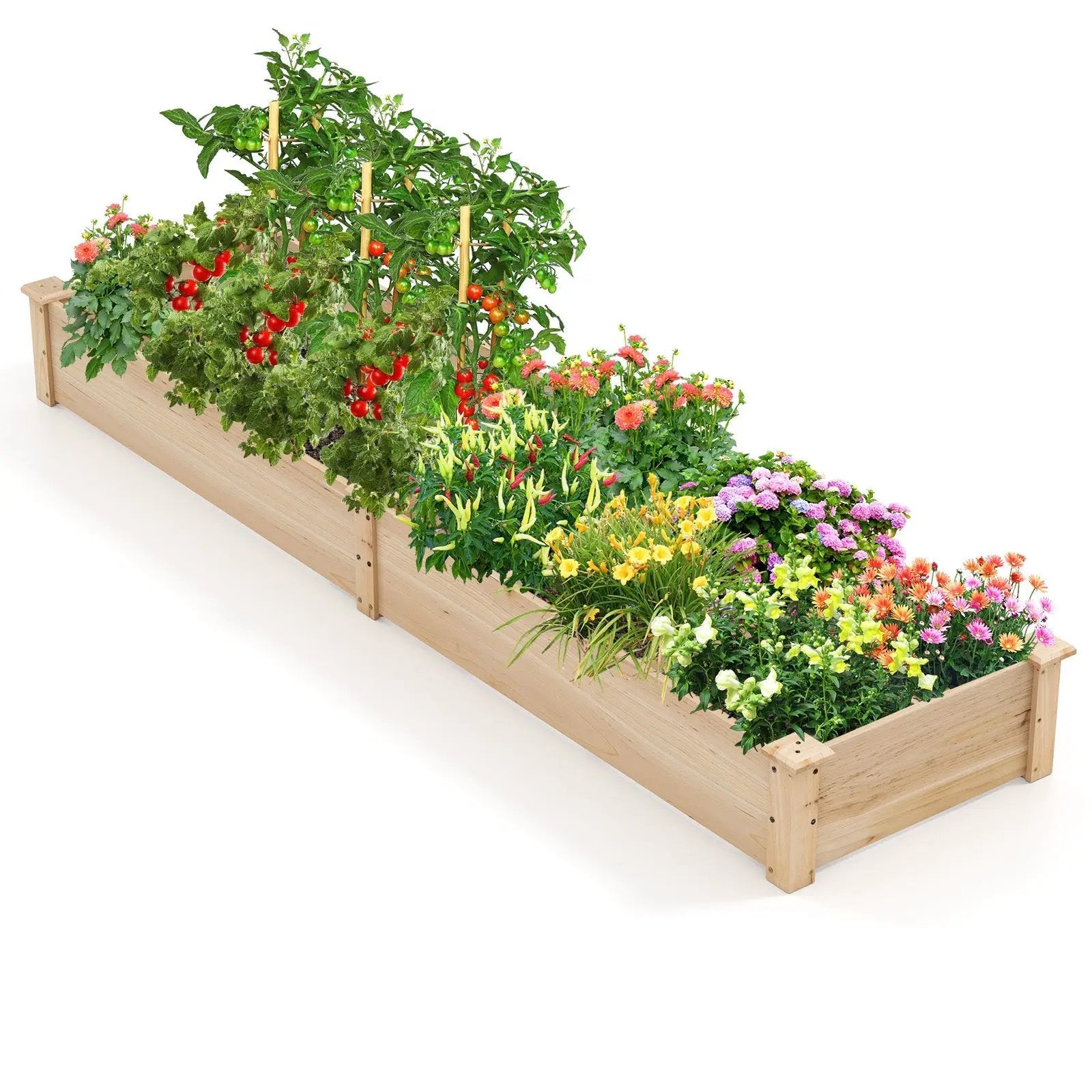 Wooden Raised Garden Bed with 2 Planter Boxes and Dividers-Natural by DirectDeals