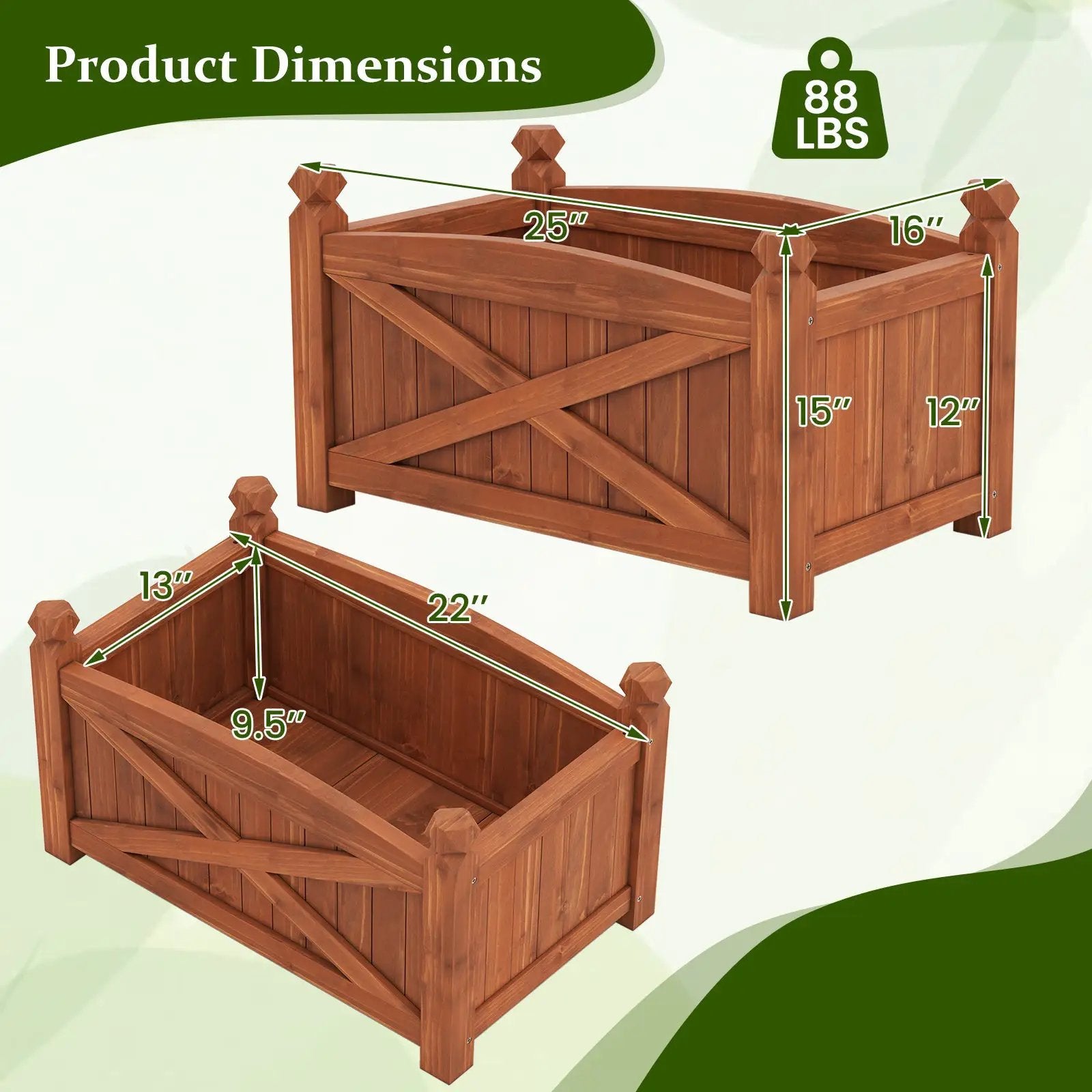Wooden Raised Garden Bed Drainage Holes for Patio Garden by DirectDeals