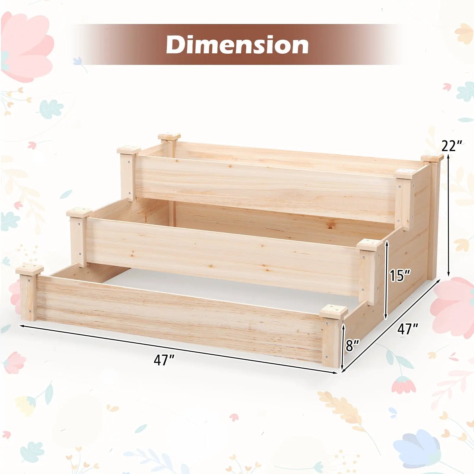 3-Tier Wooden Raised Garden Bed for Backyard Patio Gardening by DirectDeals