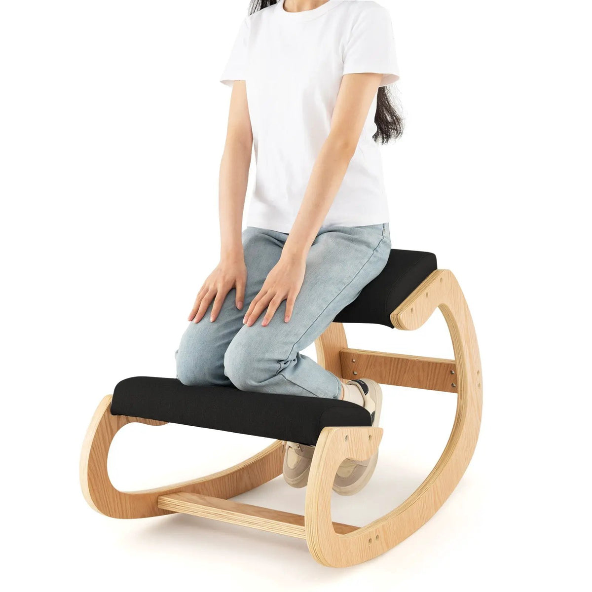 Wooden Rocking Chair with Comfortable Padded Seat Cushion and Knee Support by DirectDeals