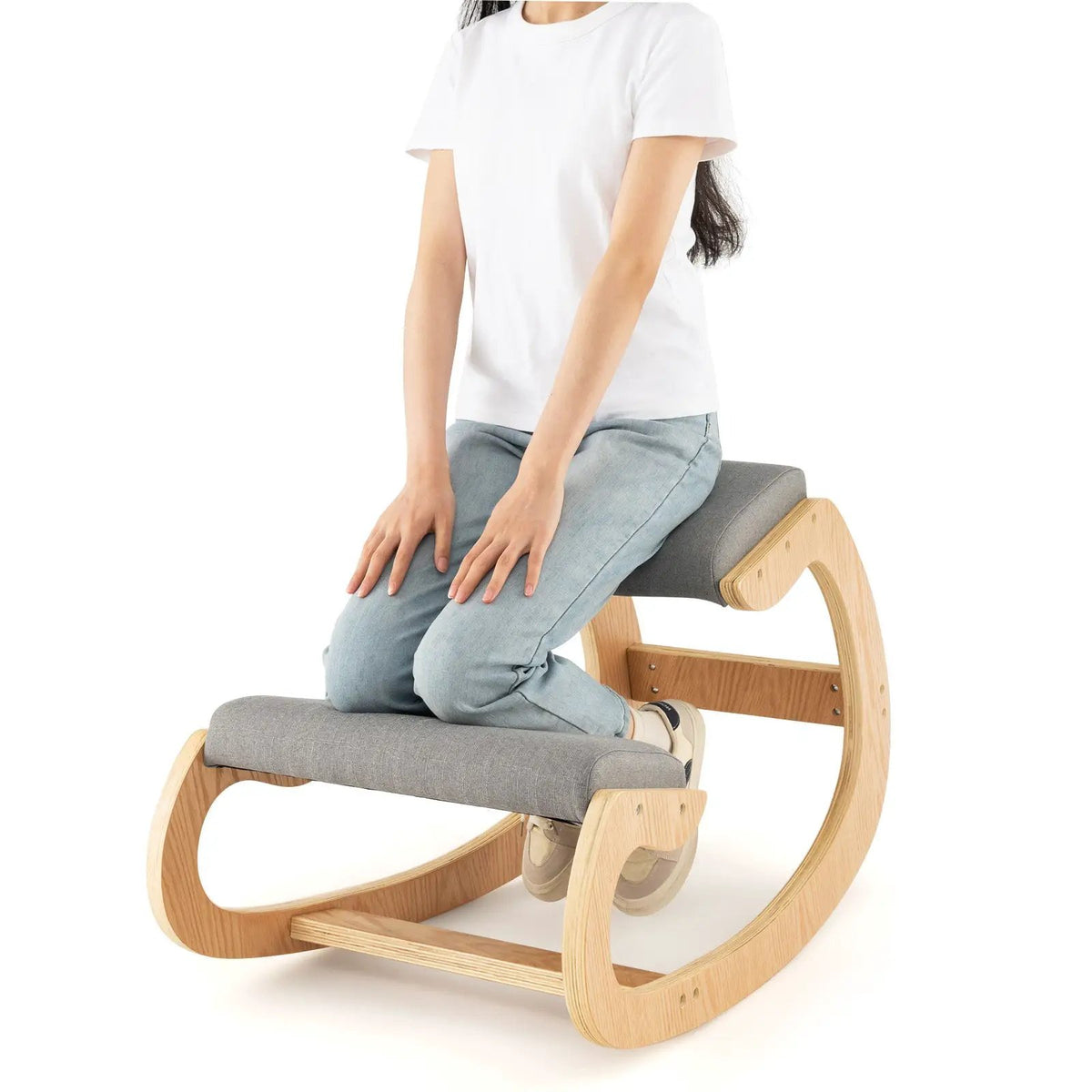 Wooden Rocking Chair with Comfortable Padded Seat Cushion and Knee Support by DirectDeals